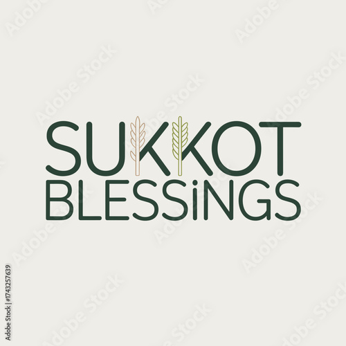 Sukkot Blessings text art with festive symbols in earthy colors  