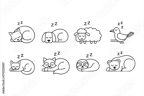 Cute animal doodles sleeping illustration for dream and rest concept