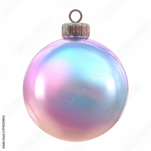 Iridescent pastel Christmas ornament ball isolated on white background