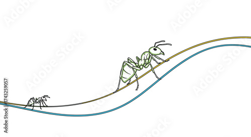 Two ants on a curved surface illustration.