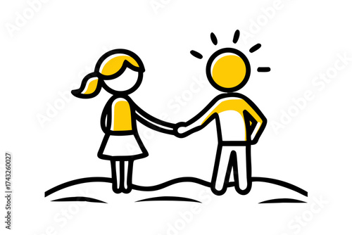 Stick figure business people shaking hands