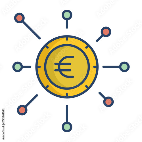 business euro networking linear color icon design