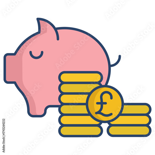 piggy bank euro linear color icon design