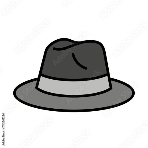 Classic grey fedora hat icon, simple cartoon vector illustration for fashion and style