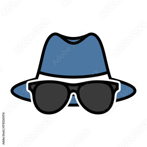 Mystery Icon A Stylized Illustration of a Detective's Hat and Sunglasses