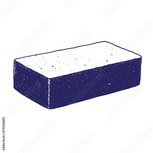 Isolated vintage brick illustration in blue color with textured appearance and white background