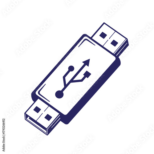 Simple blue and white vintage usb flash drive isolated on a white background