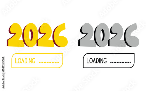 2026 loading progress typography design, futuristic year loading text vector, minimal upcoming year design concept