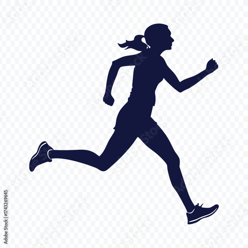 Black vector silhouette illustration of a man and woman running, jumping, and dancing in action sports