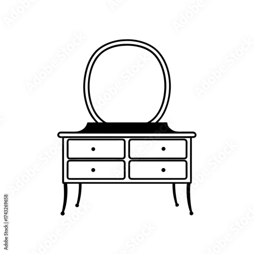 Dresser with mirror simple outline on transparent background
