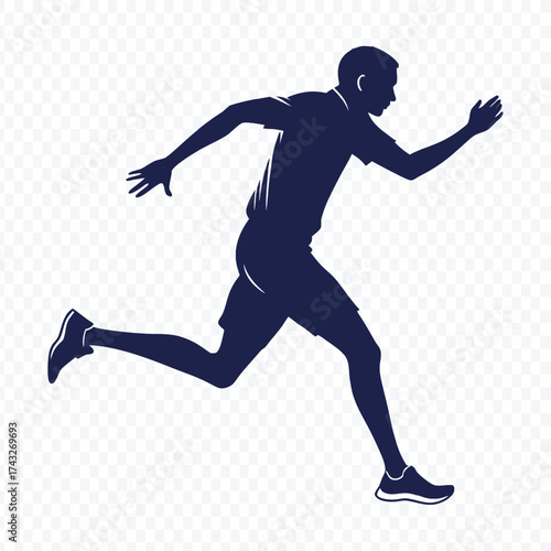 Black vector silhouette illustration of a sportsman or athlete running, jumping, or in action for fitness and exercise