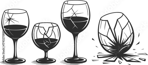 Shattered Wine Glasses Broken Fragility Illustration.