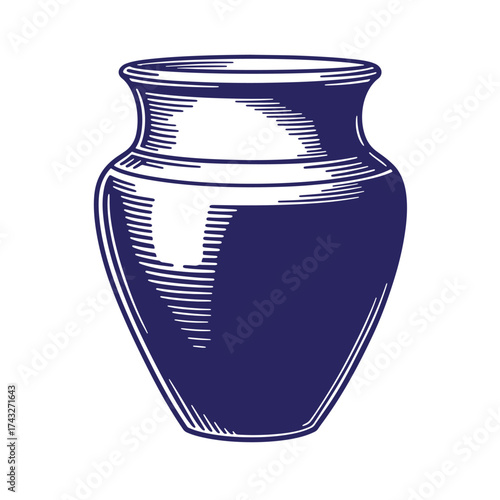 Vintage hand drawn illustration of a decorative ceramic pottery vase with white background