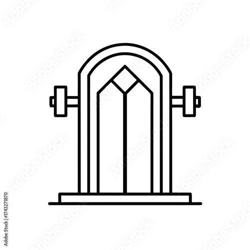 Ornate door with handles outline art on transparent background