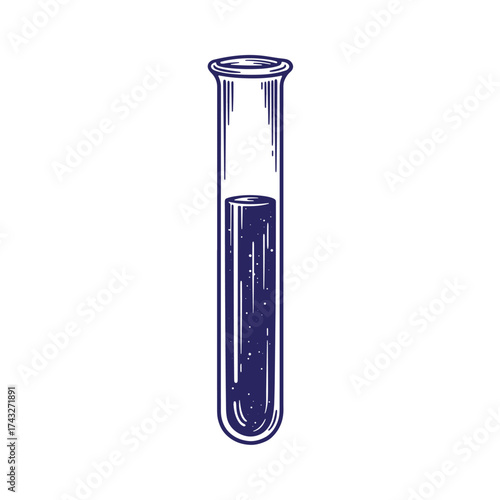 Vintage hand drawn illustration of a filled test tube with liquid in a laboratory setting