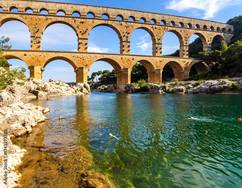 Fototapeta premium Ancient stone bridge over a clear river