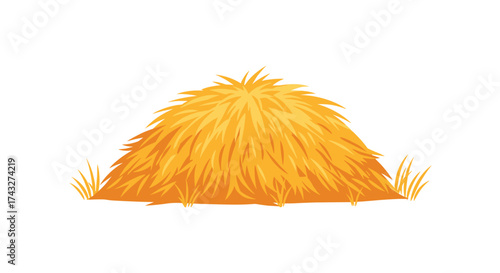 A large haystack in a field with grass around it.