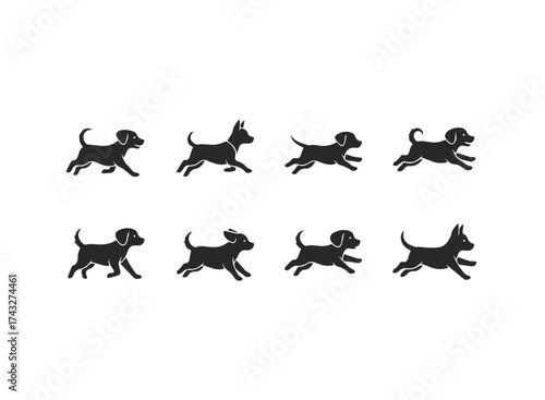 Collection of Running Puppy Silhouettes.