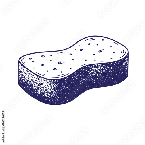 Vintage illustrated sponge for cleaning purposes in a hand drawn style with dotwork