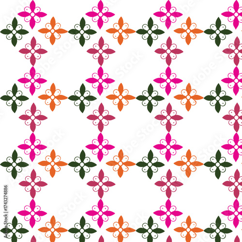 Vibrant abstract floral pattern seamless repeating textile design with pink and orange hues