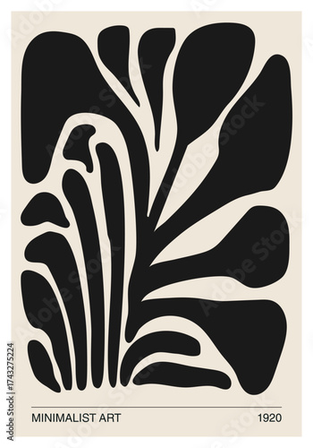 Minimalist poster with abstract art leaf composition in trendy contemporary collage style