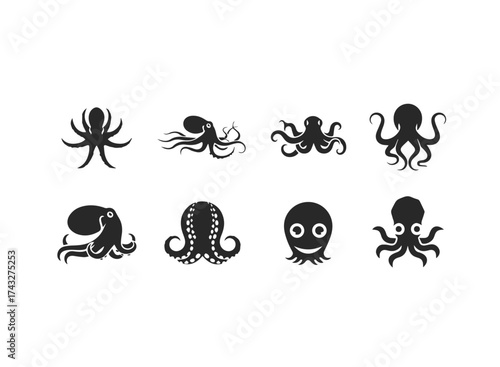 Collection of Stylized Octopus Silhouettes.