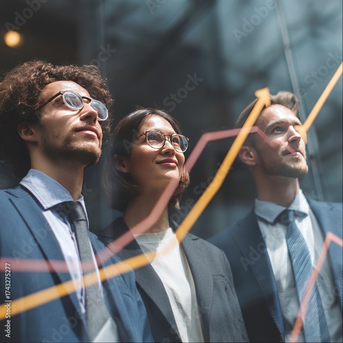 A professional corporate team of smiling businesspeople and executives in suits standing together for a successful meeting in the office