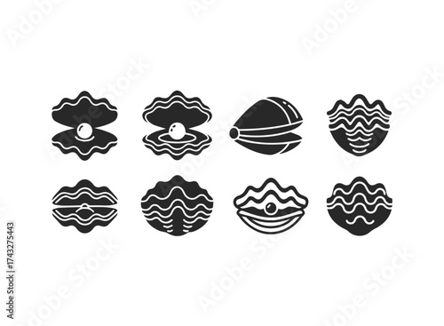 Collection of Stylized Oyster and Pearl Icons.