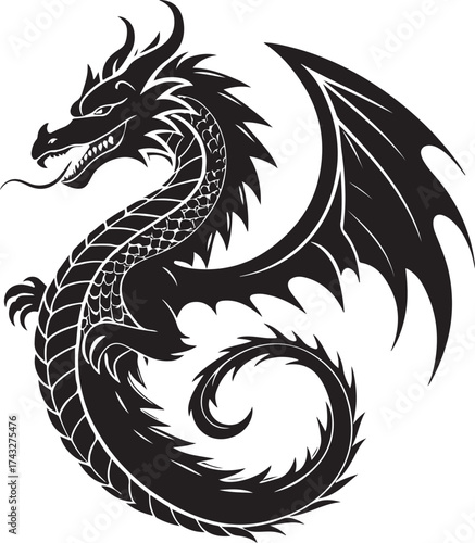 Wallpaper Mural Black dragon tattoo vector illustration designBlack dragon tattoo vector illustration design Torontodigital.ca