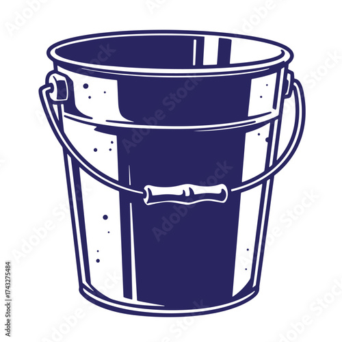 Vintage illustration of a metallic bucket with a handle for cleaning or gardening