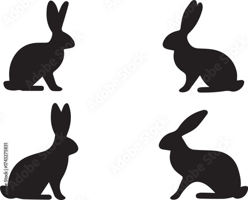Multiple Rabbit Silhouettes Isolated on White Background