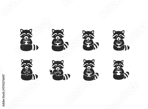 Cute Raccoon Characters Holding Coffee Cups.