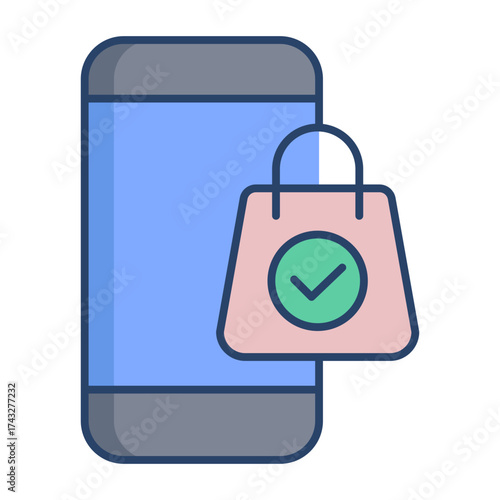 mobile shop linear color icon design