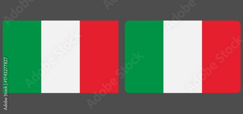 Flag of Italy. Flag icon. Standard colours. wave flag Standard sizes. Rectangular flag. Computer illustration. Italian flag in round and heart shape. Vector illustration.