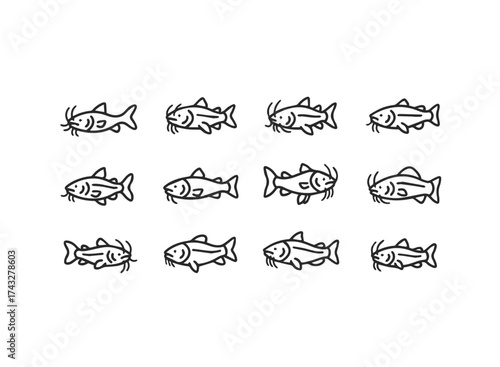 Simple Line Art Catfish Icons Collection.
