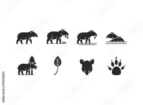 Tapir Animal Icons and Wildlife Symbols.