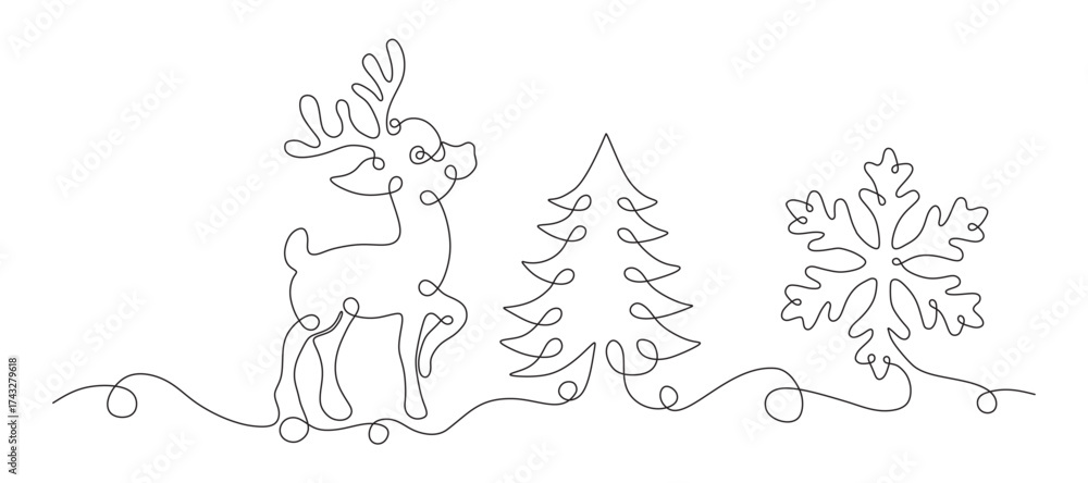 Fototapeta premium 8676-continuous line of deer ...