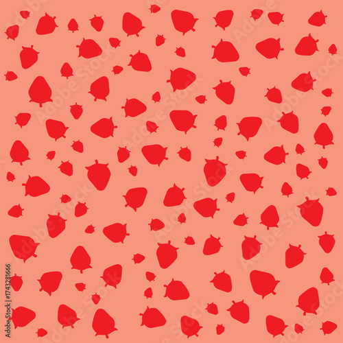 This is a seamless pattern featuring a random, dense arrangement of strawberries set