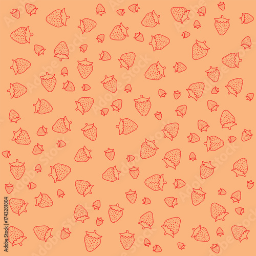 This is a seamless pattern featuring a random, dense arrangement of strawberries set