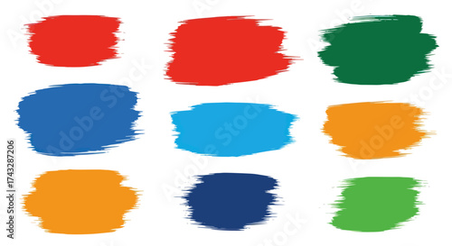 A collection of nine colorful paint splotches arranged in a 3x3 grid on a white background.