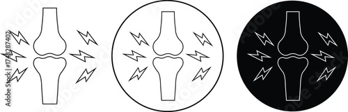 Joint inflammation icons set. Arthritis pain medical symbol, bone ache health care sign, knee injury problem illustration, orthopedic disease outline vectors design isolated on transparent background.