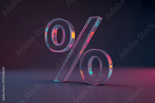 Futuristic Glass Percentage Symbol – 3D Render with Vibrant Colors