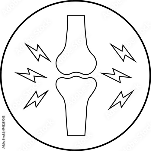Joint inflammation icon. Arthritis pain medical symbol, bone ache health care sign, knee injury problem illustration, orthopedic disease outline vector design isolated on transparent background.