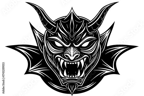 Black demonic mask with sharp teeth and horns devil