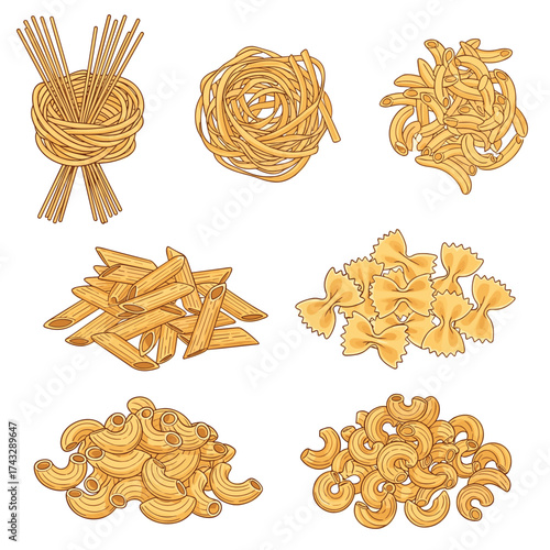 A delightful assortment of various dry pasta shapes perfect for culinary creations.