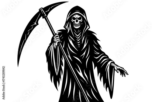 Grim Reaper holding scythe black silhouette death skeleton