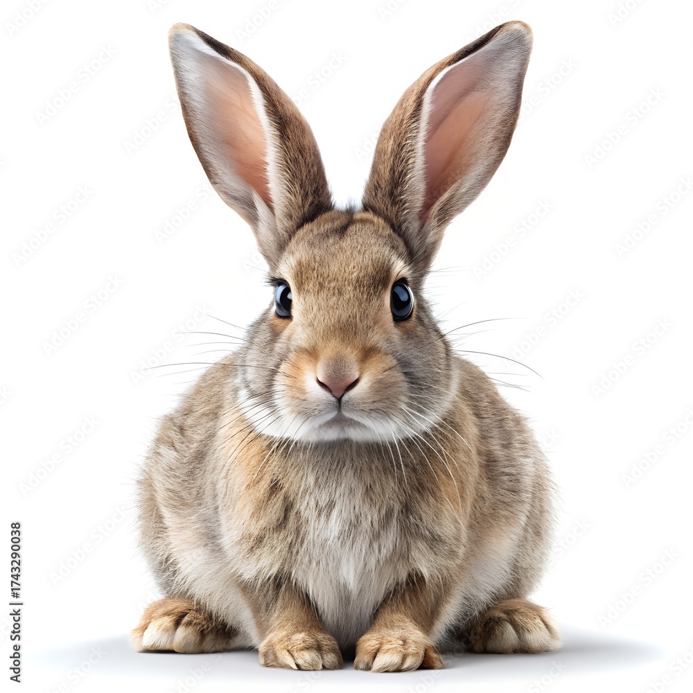 Fototapeta premium A Brown Rabbit with Long Ears on White Background bunny