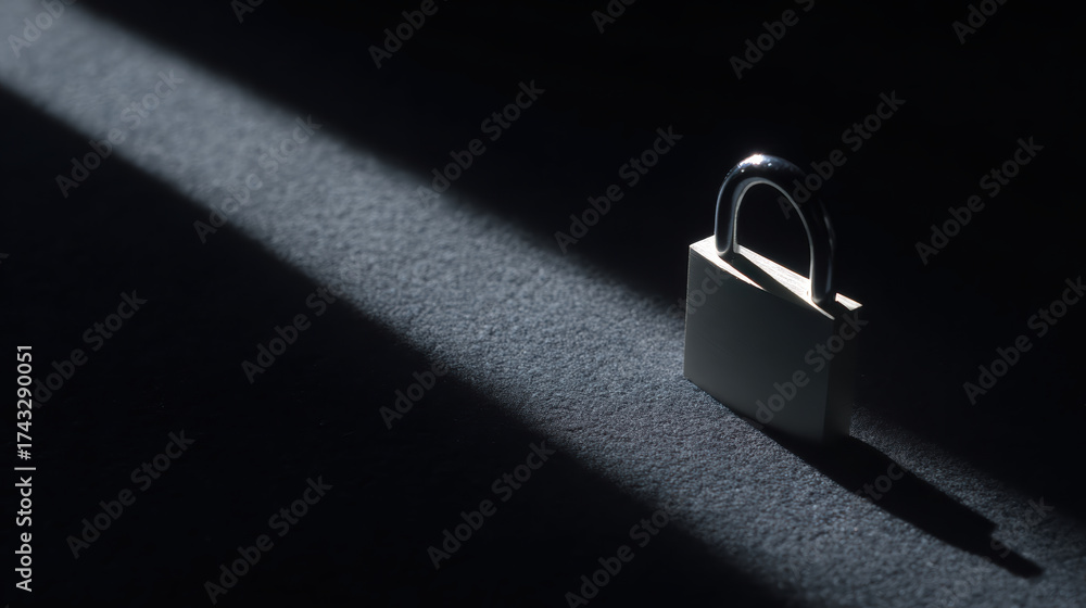 Fototapeta premium Mysterious padlock symbolizes security and privacy. secret lock offers protection in dark shadow, concept for data safety and secrecy