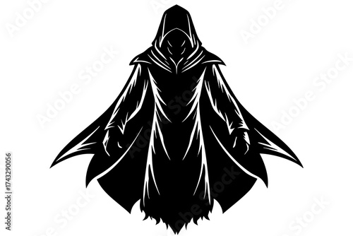 Black hooded figure cloak silhouette vector