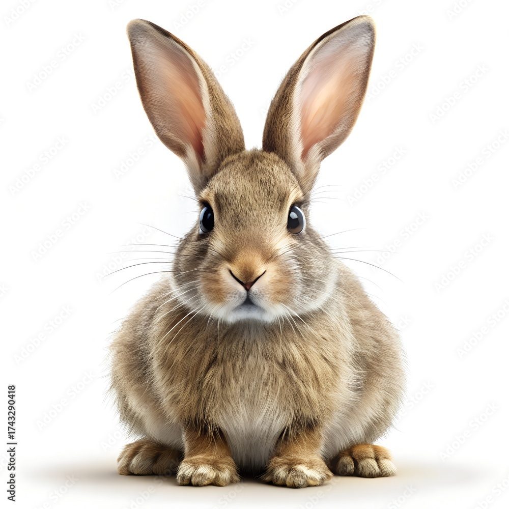 Fototapeta premium Cute brown rabbit with long ears on white background